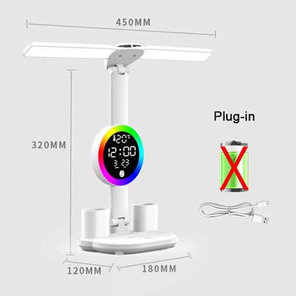 Lampe de Bureau LED Rechargeable – Horloge, Ventilateur & Affichage Intégrés
