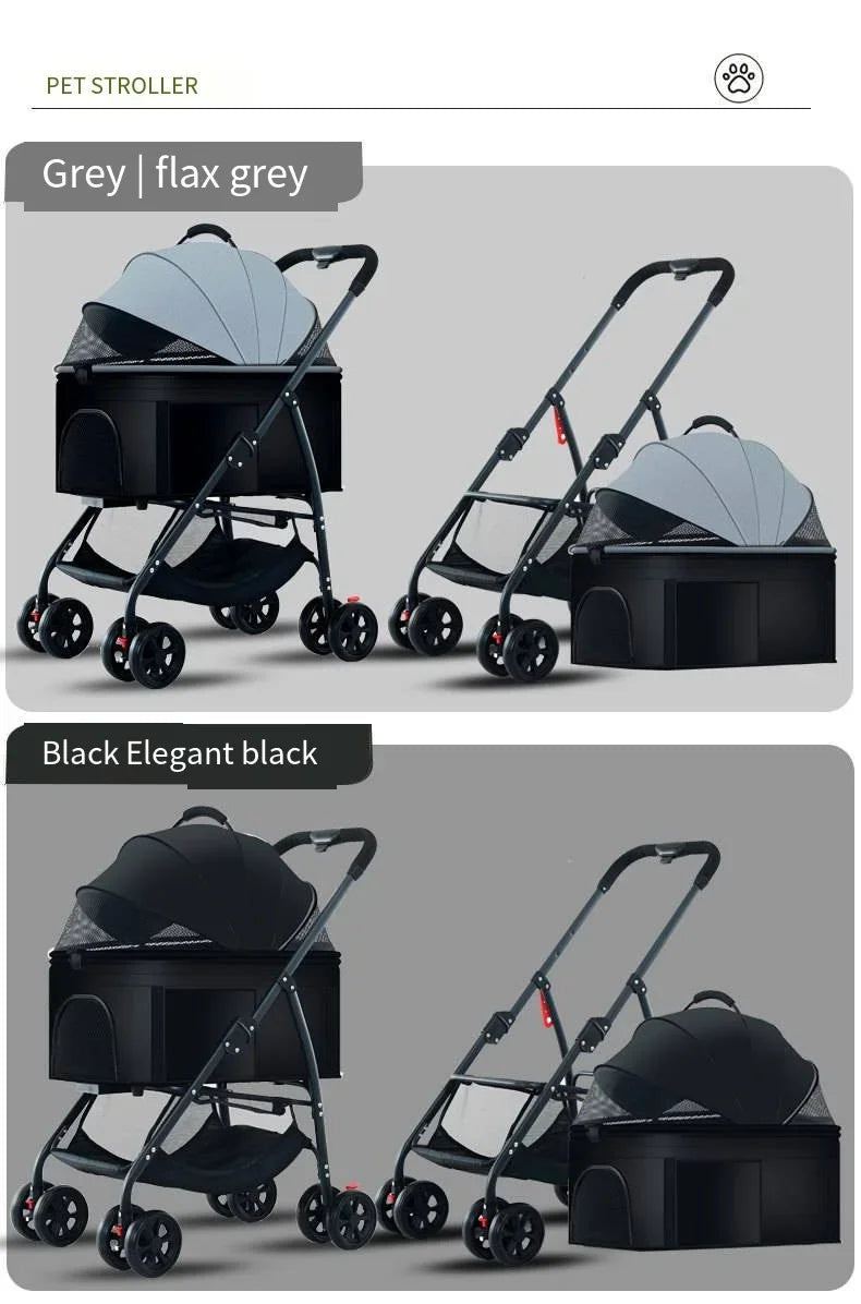 Poussette pour animaux 3en1 pliable avec nacelle détachable