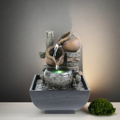 Fontaine Feng Shui Résine – 3 Niveaux Cascade, LED & Pompe Silencieuse