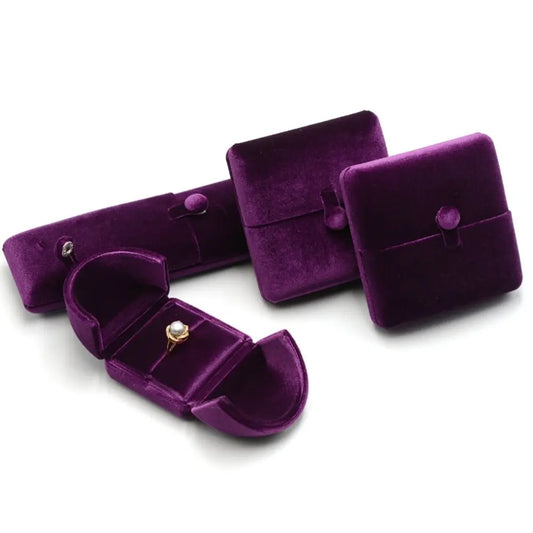 Textured Solid Color Velvet Jewelry Box Luxury Vintage Rings Bearer Box Organizer Ornaments Jewelry Display Holder Gift