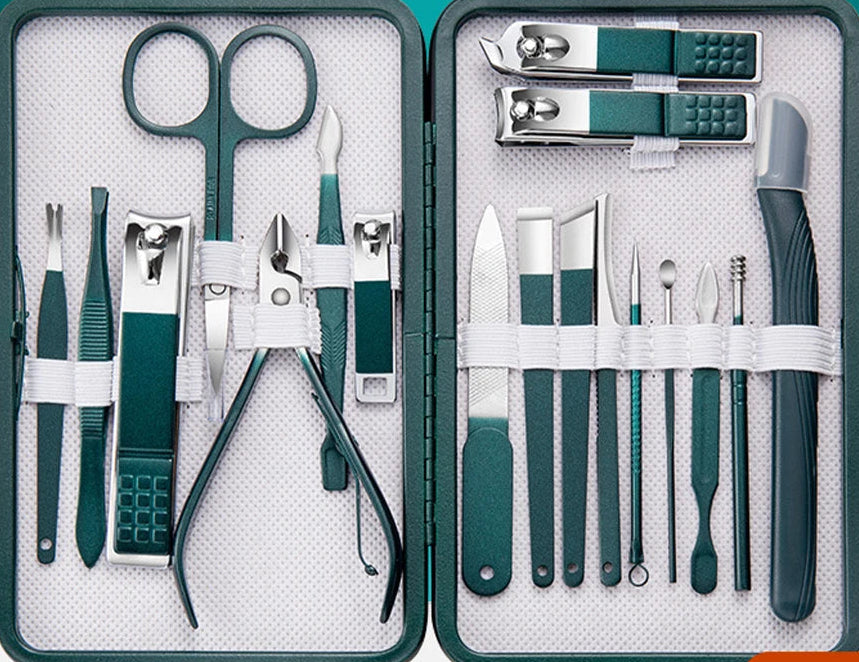 Kit Manucure Professionnel 6 à 18 Pièces avec Étui en Cuir – Soin Mains, Pieds et Visage