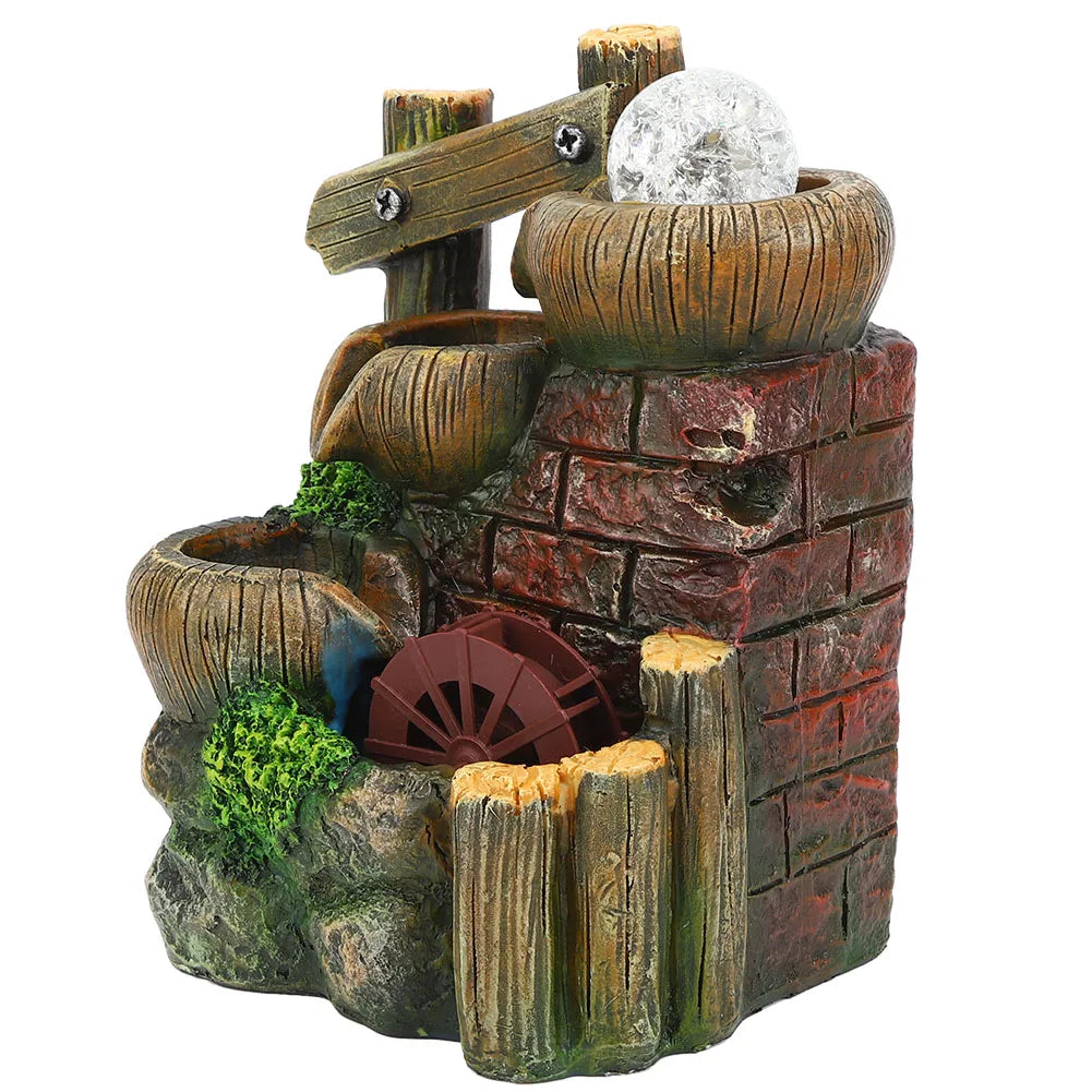 Fontaine de Bureau Résine – Tour de Pierre Cascade, Paysage Miniature 19,5cm