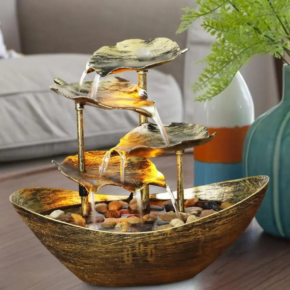 Fontaine Feuille de Lotus Métal LED – Cascade Zen USB, 3 Finitions
