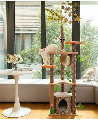 Arbre à chat maison forestière 155cm avec hamacs et griffoirs sisal
