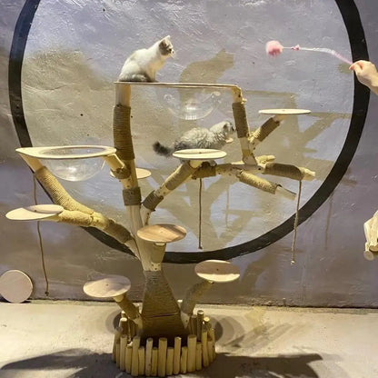 Arbre à Chat en Bois Naturel - Aire de Jeux, Escalade et Repos pour Chats