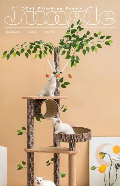Arbre à chat maison forestière 155cm avec hamacs et griffoirs sisal