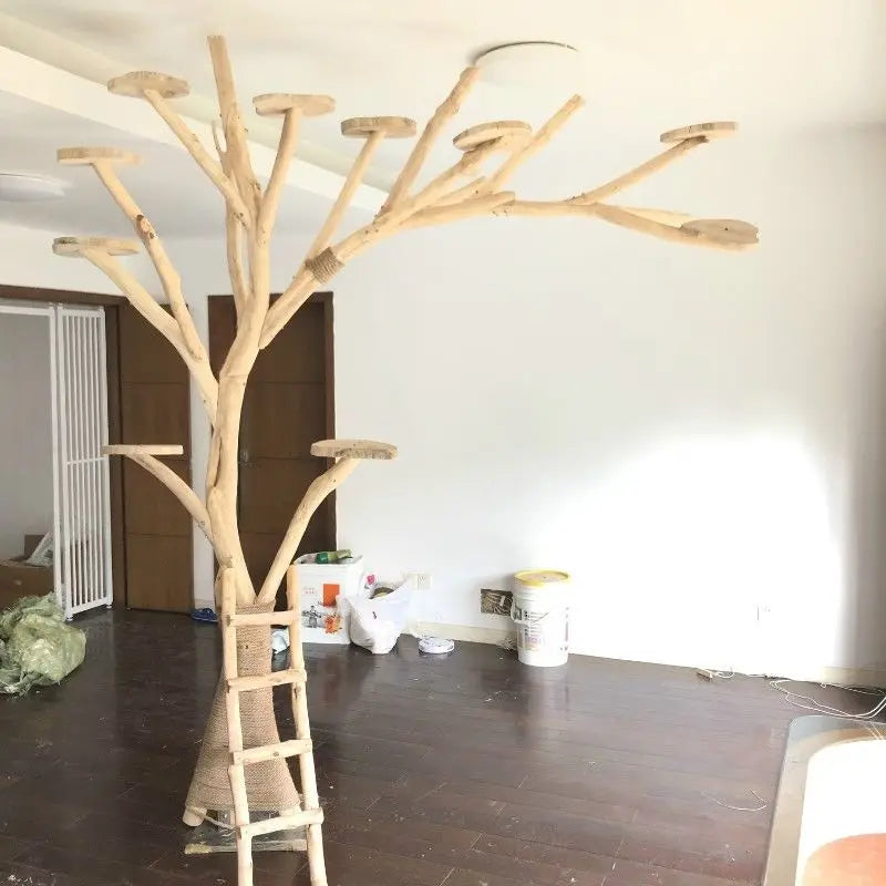 Arbre à Chat en Bois Naturel - Aire de Jeux, Escalade et Repos pour Chats