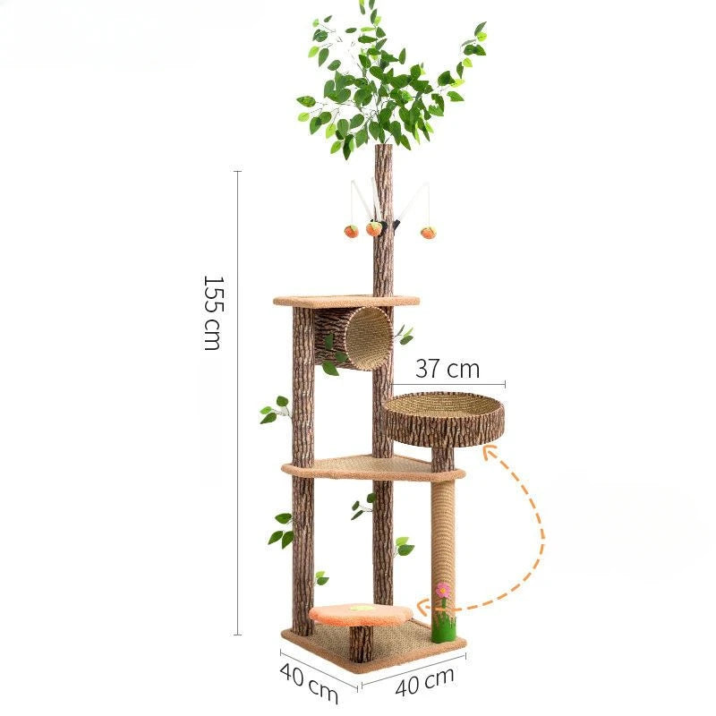 Arbre à chat maison forestière 155cm avec hamacs et griffoirs sisal