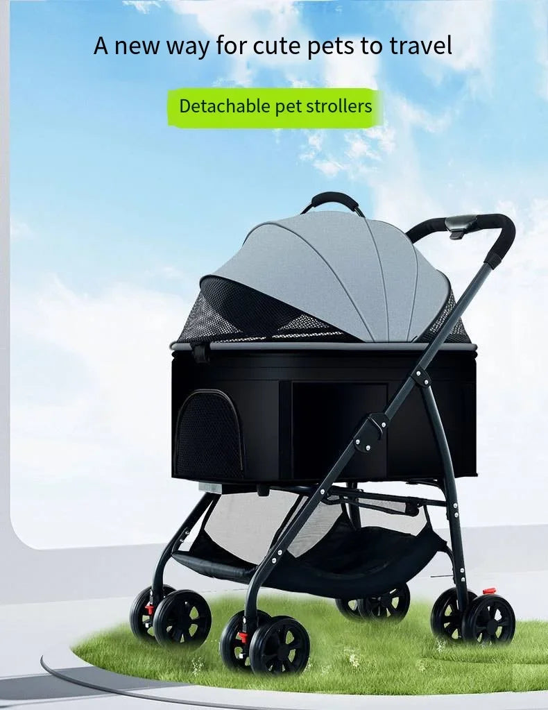 Poussette pour animaux 3en1 pliable avec nacelle détachable