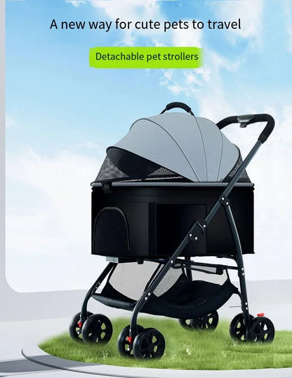 Poussette pour animaux 3en1 pliable avec nacelle détachable