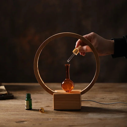 Diffuseur d’Huiles Essentielles Sans Eau en Bois et Verre – Lampe d’Ambiance Aromathérapie Premium