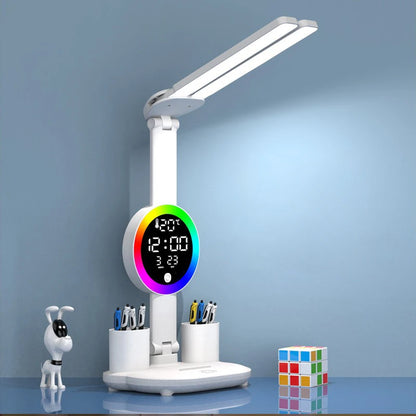Lampe de Bureau LED Rechargeable – Horloge, Ventilateur & Affichage Intégrés