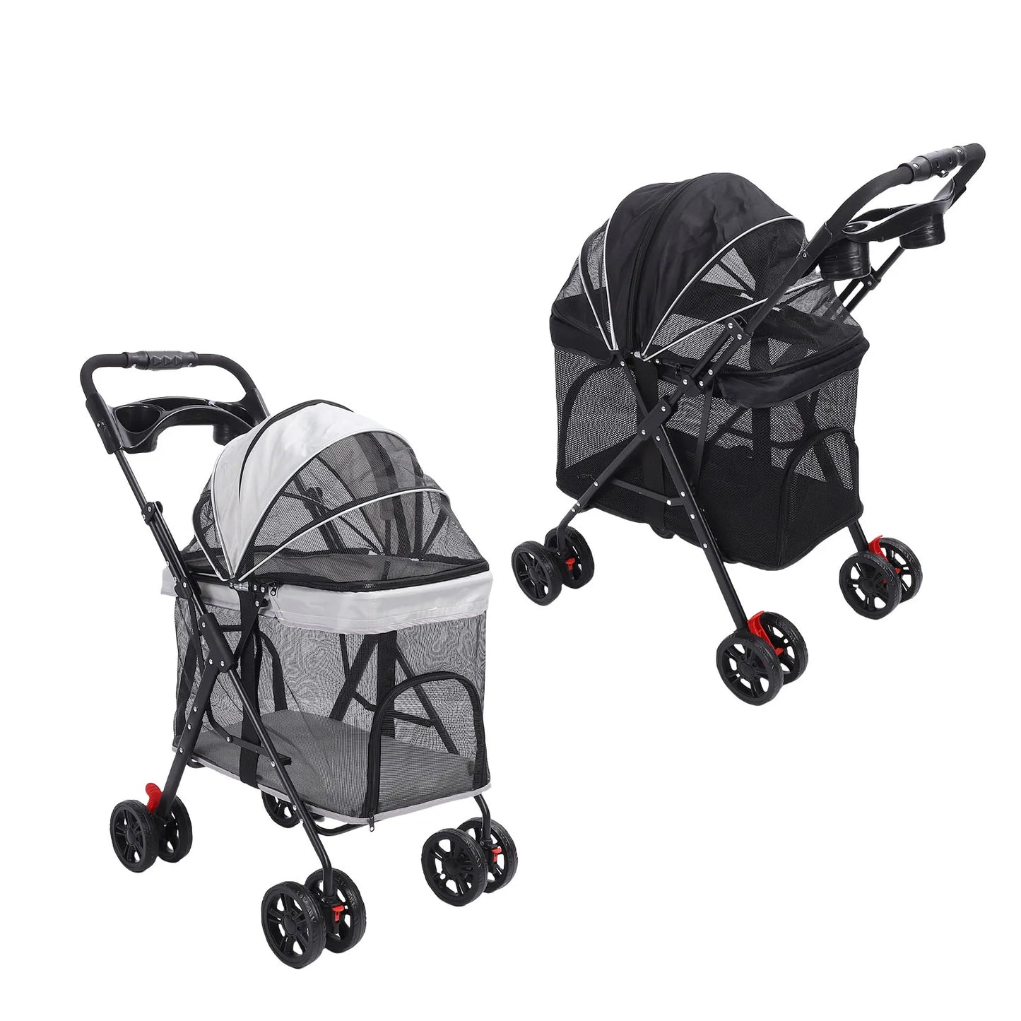 Poussette pour Chien et Chat – Pliage 1 Clic, 4 Roues, Pare-Soleil & Porte-Gobelet