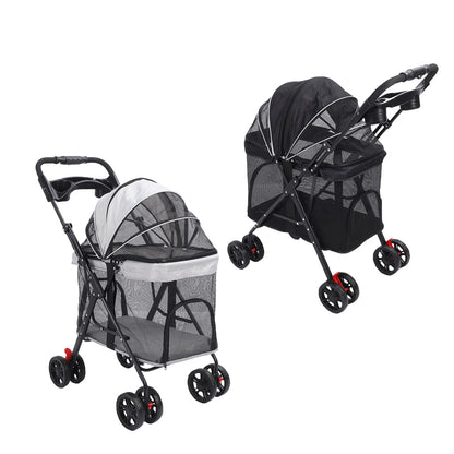 Poussette pour Chien et Chat – Pliage 1 Clic, 4 Roues, Pare-Soleil & Porte-Gobelet