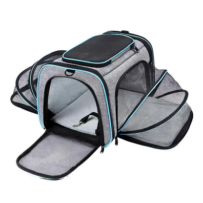 Sac de transport extensible pour chat avec panneaux en filet zippés