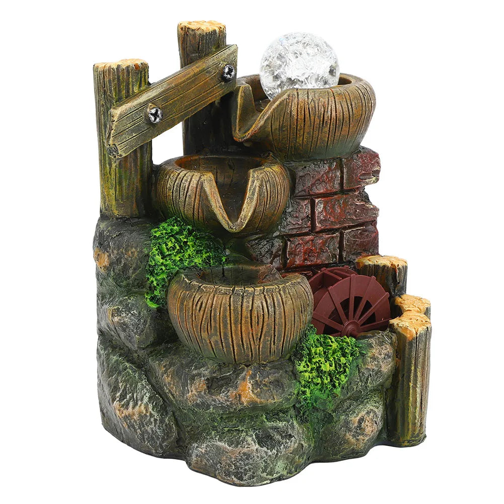 Fontaine de Bureau Résine – Tour de Pierre Cascade, Paysage Miniature 19,5cm