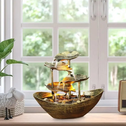 Fontaine Feuille de Lotus Métal LED – Cascade Zen USB, 3 Finitions