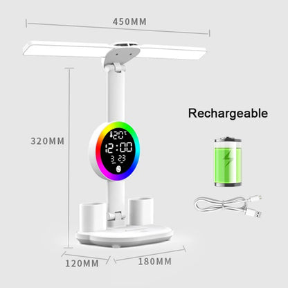 Lampe de Bureau LED Rechargeable – Horloge, Ventilateur & Affichage Intégrés