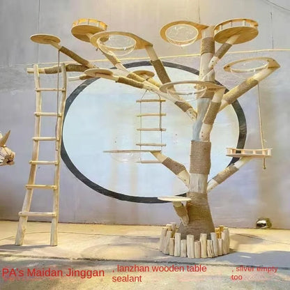 Arbre à Chat en Bois Naturel - Aire de Jeux, Escalade et Repos pour Chats