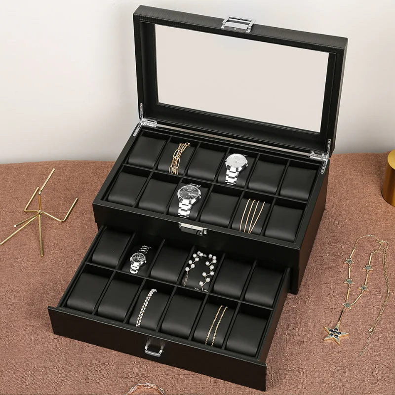 Écrin Montres Noir – Moderne en cuir carbone
