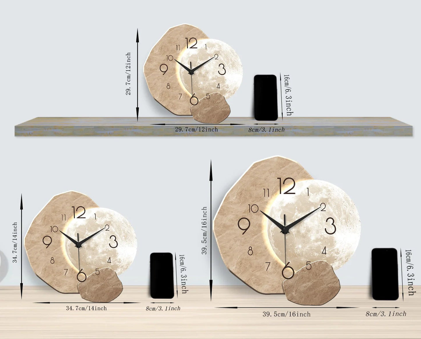 Horloge Murale Design Lune – Bois Silencieuse Style Japonais