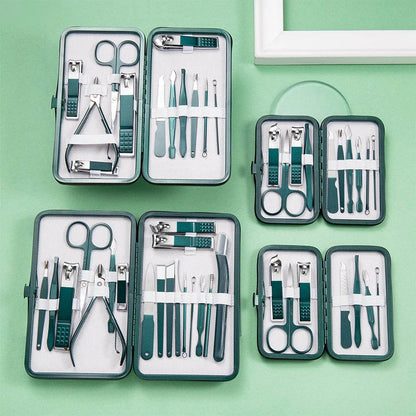 Kit Manucure Professionnel 6 à 18 Pièces avec Étui en Cuir – Soin Mains, Pieds et Visage
