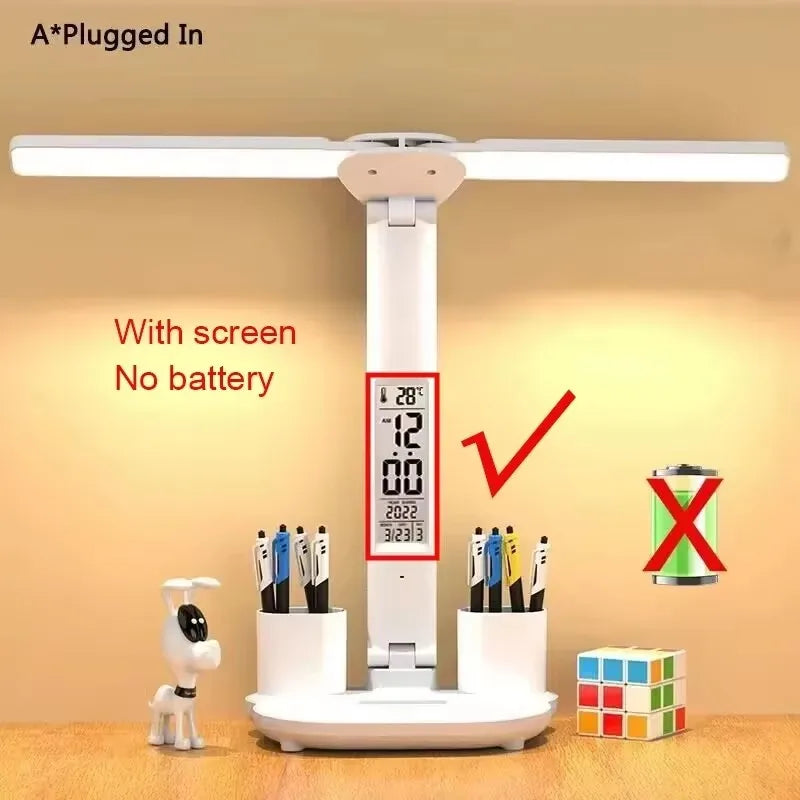 Lampe de Bureau LED Rechargeable – Horloge, Ventilateur & Affichage Intégrés