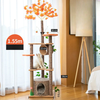 Arbre à chat maison forestière 155cm avec hamacs et griffoirs sisal