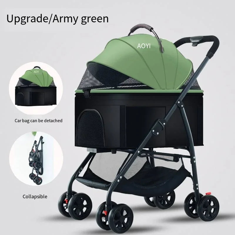 Poussette pour animaux 3en1 pliable avec nacelle détachable