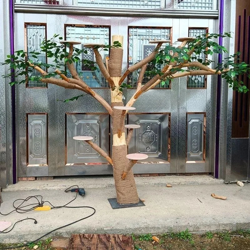 Arbre à Chat en Bois Naturel - Aire de Jeux, Escalade et Repos pour Chats