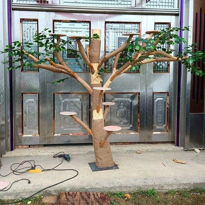 Arbre à Chat en Bois Naturel - Aire de Jeux, Escalade et Repos pour Chats