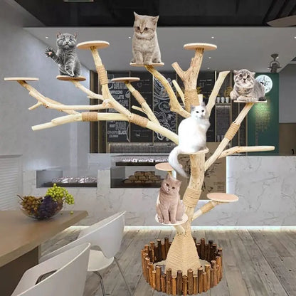 Arbre à Chat en Bois Naturel - Aire de Jeux, Escalade et Repos pour Chats