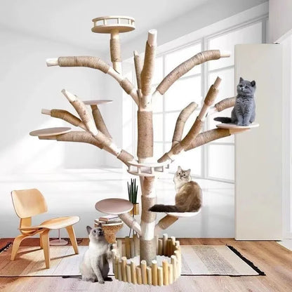 Arbre à Chat en Bois Naturel - Aire de Jeux, Escalade et Repos pour Chats