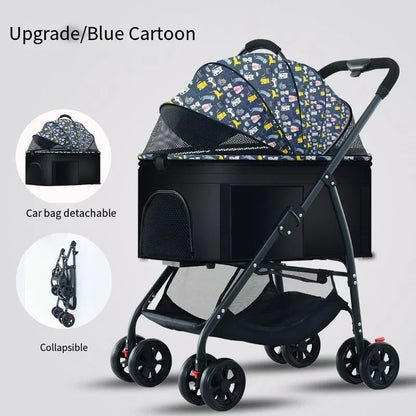 Poussette pour animaux 3en1 pliable avec nacelle détachable