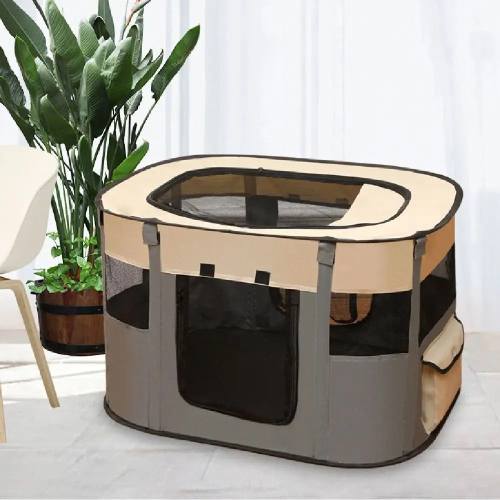 Parc pliable portable pour animaux, parois en filet et fermetures zippées
