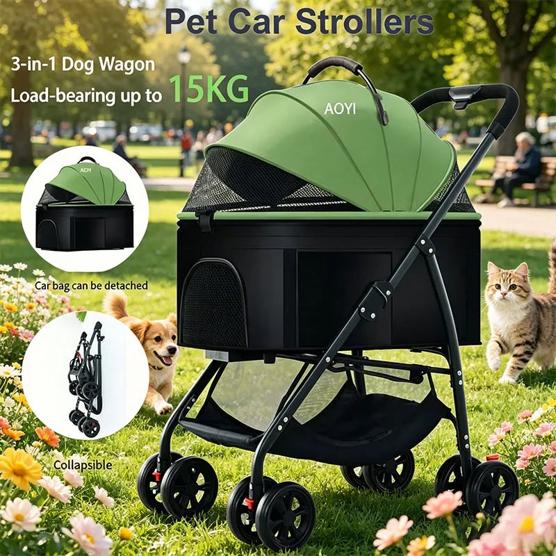 Poussette pour animaux 3en1 pliable avec nacelle détachable