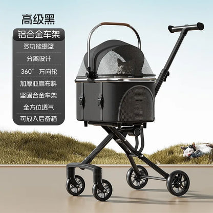 Poussette pour animaux pliable avec panier de transport détachable