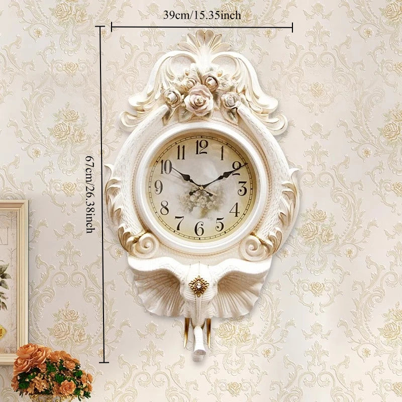 Horloge Murale Luxe Éléphant – Style Européen Rétro, 3 Finitions