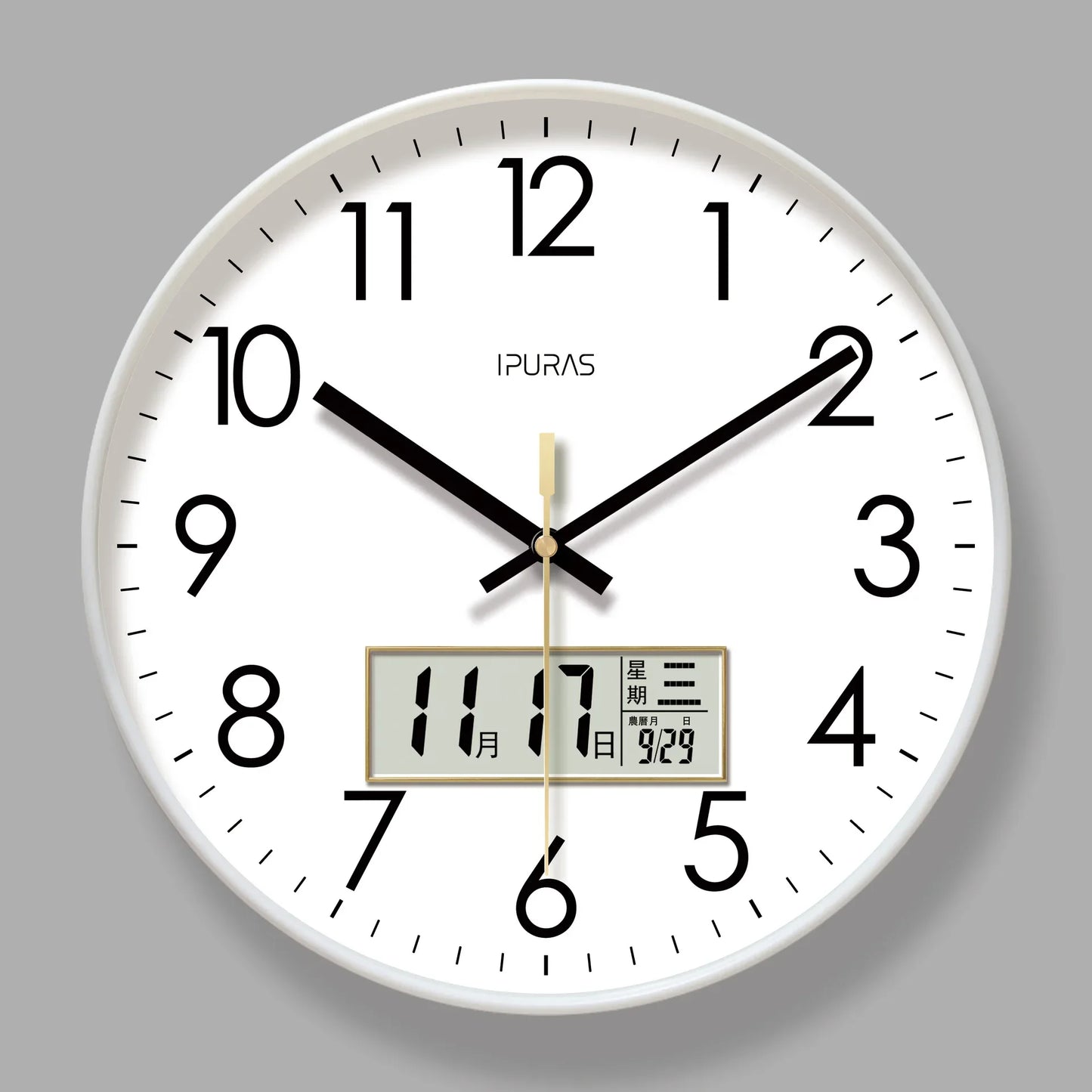 Horloge Murale Moderne – Température, Calendrier & Analogique Silencieuse