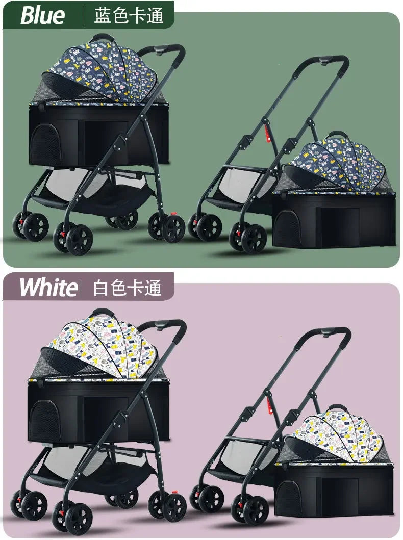 Poussette pour animaux 3en1 pliable avec nacelle détachable
