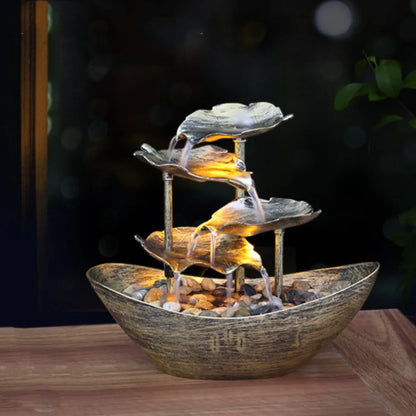 Fontaine Lotus 4 Niveaux LED – Bateau Zen USB, Cascade Circulante 28x15x25cm