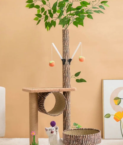 Arbre à chat maison forestière 155cm avec hamacs et griffoirs sisal