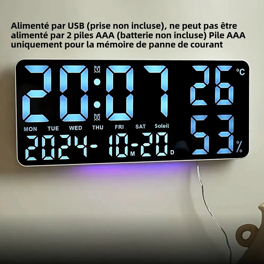 Horloge Digitale LED Multifonction – Alarme, Température, Humidité & Ambiance 7 Couleurs