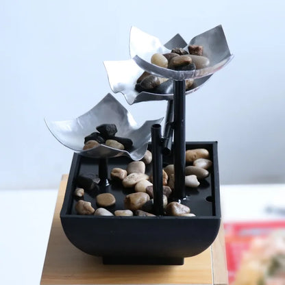 Fontaine de Bureau Feng Shui Fer – Paysage Zen, Cascade Apaisante 220V