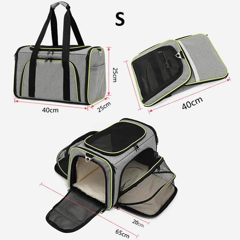 Sac de transport extensible pour chat avec panneaux en filet zippés