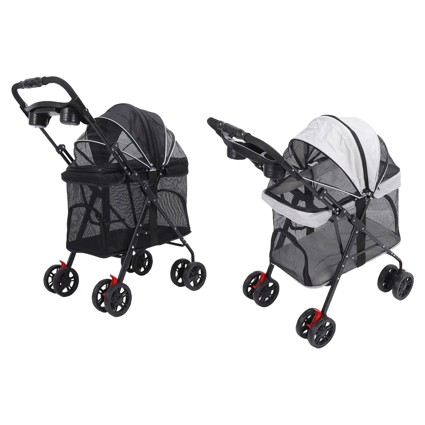 Poussette pour Chien et Chat – Pliage 1 Clic, 4 Roues, Pare-Soleil & Porte-Gobelet