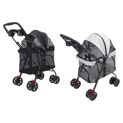 Poussette pour Chien et Chat – Pliage 1 Clic, 4 Roues, Pare-Soleil & Porte-Gobelet