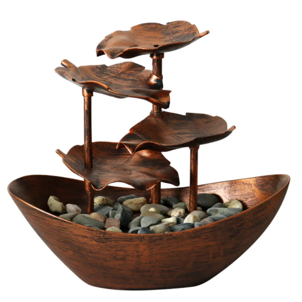 Fontaine Lotus 4 Niveaux LED – Bateau Zen USB, Cascade Circulante 28x15x25cm