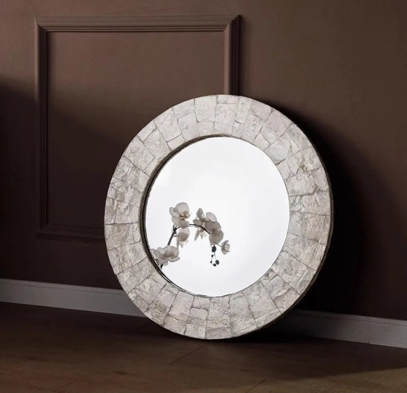 Miroir Mural Décoratif Rond – Nacre & MDF Style Nordique, 5 Designs