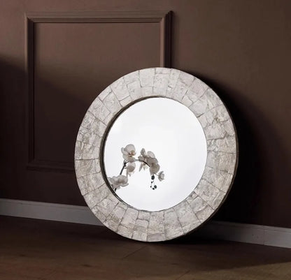 Miroir Mural Décoratif Rond – Nacre & MDF Style Nordique, 5 Designs